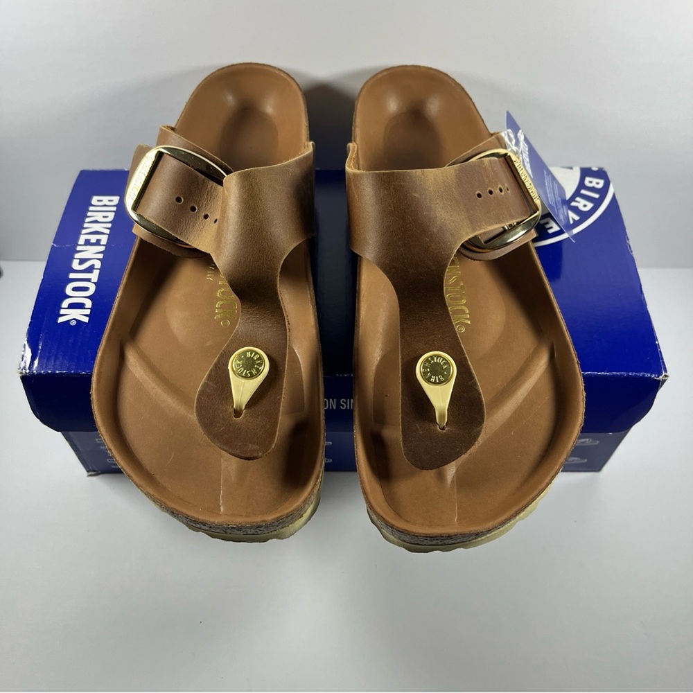 Birkenstock Gizeh Big Buckle Leather Sandal Cognac 38 EUR Size 7 US